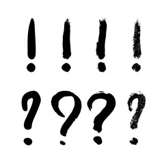 Hand drawn ink question and exclamation mark illustration in sketch style. Elements for design