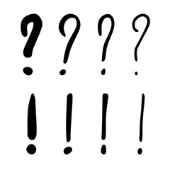 Hand drawn ink question and exclamation mark illustration in sketch style. Elements for design