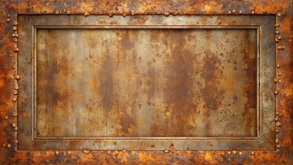 Fototapeta premium Rustic Weathered Metal Frame with Patina and Rivets, Ideal for Vintage or Industrial Design Projects