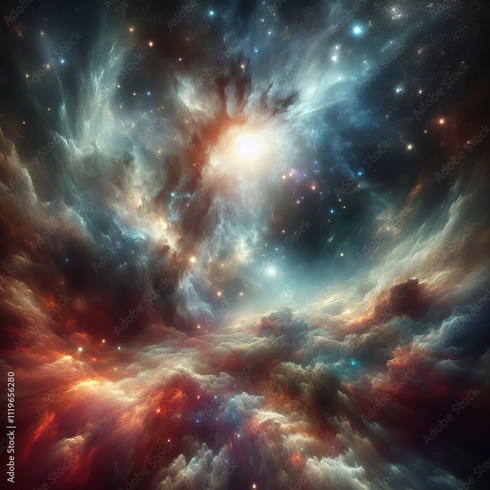 Poster cosmic fog a dense fog of cosmic dust obscuring the view of dist