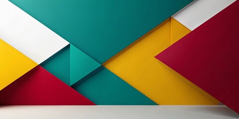 Obraz premium Abstract Geometric Wall Design with Teal, Yellow, White, and Red Panels