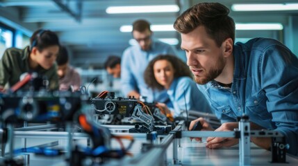 Group of diverse business people working together in the office, Brainstorming about the hand robot model to be used for production work