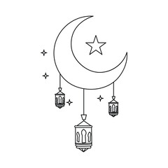 Moon symbol continuous one line drawing isolated of outline vector illustration

