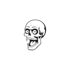 A black and white skull silhouette illustration vector design in white background.