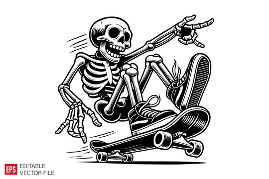 cartoon skeleton skateboarding graphic illustration design templates