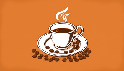 Fototapeta premium A steaming cup of coffee with coffee beans.