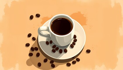 Obraz premium A cup of espresso coffee with coffee beans.