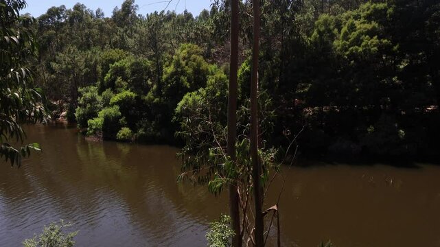 Scenic sunny view of Rio da Mula Dam in Serra de Sintra in Portugal