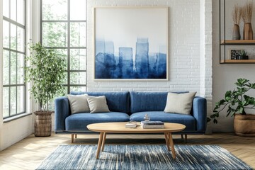 Fototapeta premium Bright modern living room large windows natural light