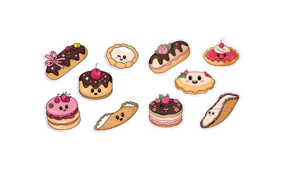 Whimsical Desserts Collection: Eclairs, Tarts, Donuts & Pastries with Faces