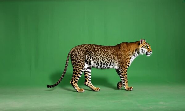 Leopard walking green screen