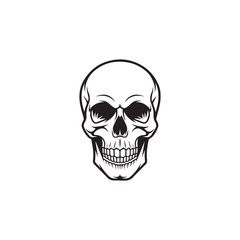 A black and white skull silhouette illustration vector design in white background.