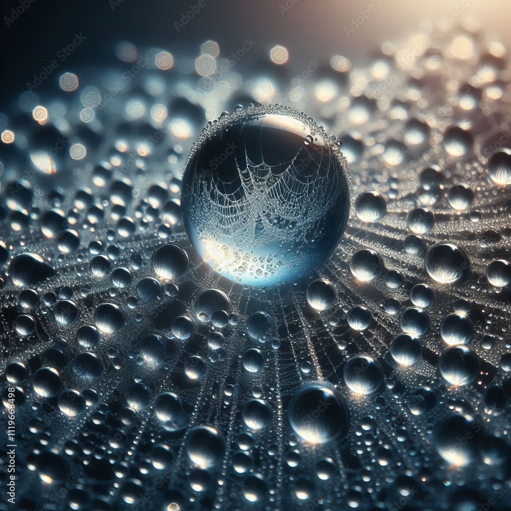 Poster dewdrop on a spider web focus on the intricate web structure wit
