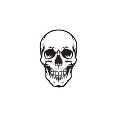 A black and white skull silhouette illustration vector design in white background.