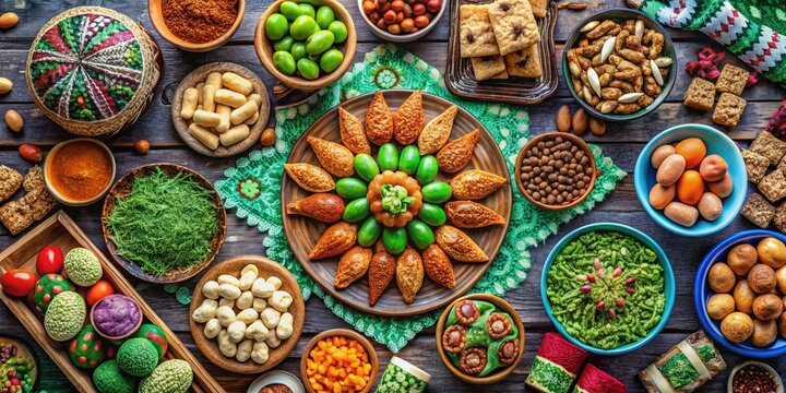 Traditional Novruz Celebration with Semeni, Azerbaijani Sweets and Nuts for Product Photography