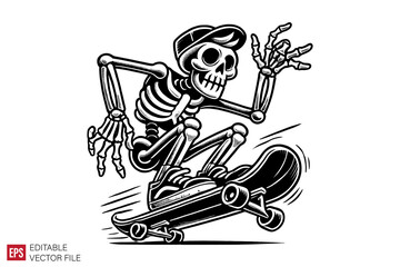 Fototapeta premium cartoon skeleton skateboarding graphic illustration design templates