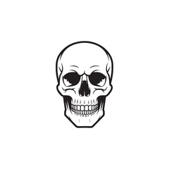 A black and white skull silhouette illustration vector design in white background.