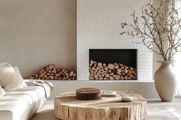 Cozy living room rustic wooden coffee table tree stump table
