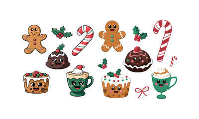 Festive Animated Gingerbread, Cupcakes, Candy Cane, and Hot Chocolate Characters