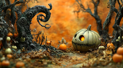 Creepy Pumpkin with Twisted Tree in Autumn,

Halloween-themed scene featuring a glowing jack-o’-lantern, a twisted spooky tree, and autumn foliage creating an eerie atmosphere.
