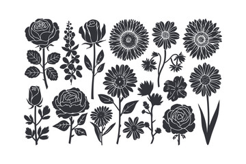 Black and white flowers set