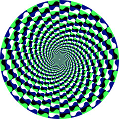 Circular wave-like optical illusion in blue and green tones, creating a swirling 3D effect. Ideal for contemporary art, digital projects, and modern branding.