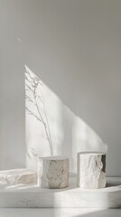 Marble round pedestal in soft light against textured background showcasing natural design