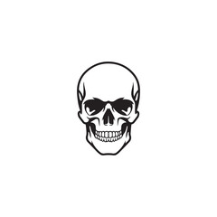 A black and white skull silhouette illustration vector design in white background.