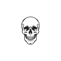 A black and white skull silhouette illustration vector design in white background.