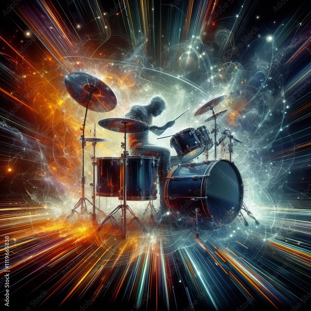 Poster drum solo explosions of color and dynamic lines represent the po