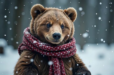 Fototapeta premium A bear wearing a cozy winter the words Let It Snow