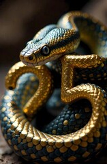 Fototapeta premium A snake coiled around the golden numbers 2025. Happy New Year!