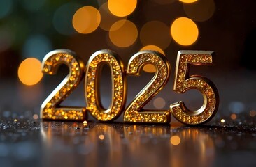 Happy New Year 2025 background, illustration for holiday design with lights and fireworks	
