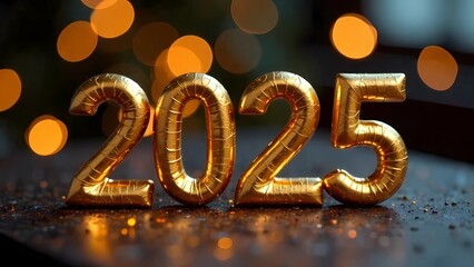 Obraz premium Happy New Year 2025 background, illustration for holiday design with lights and fireworks 