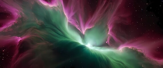 Naklejka premium A close up of a star being born inside a vibrant pink and green nebula