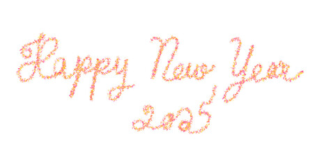 Happy New Year 2025 made with multicolored bokeh lights effect, Red, Pink color, Bokeh abstract isolated on white background, Blur, Glitter, Illustration design