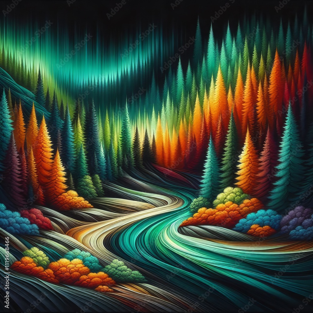 Poster emerald blaze a forest ablaze with the colors of autumn using em