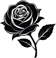 Black roses vector design. Black silhouette of rose, Valentines day silhouette of rose element set. Romantic silhouette of rose