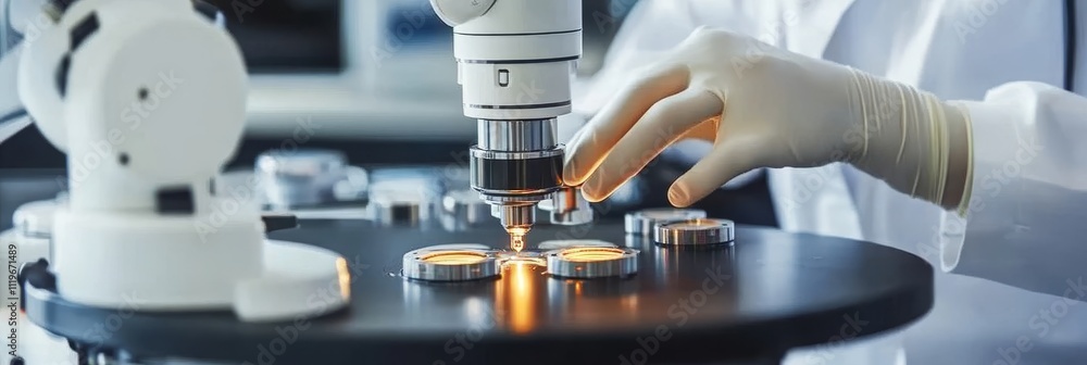 Poster robotic arm and microscope in laboratory setting precise experiments with test samples