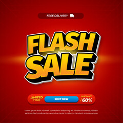 Flash Sale discount deals Dynamic Red gradient Editable text effect Comic Style with Decorative background banner