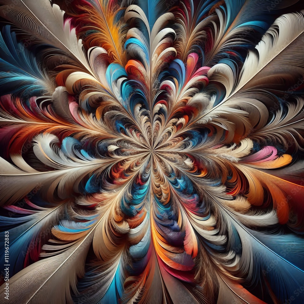 Poster feather fantasy feathers in a kaleidoscopic array focusing on te