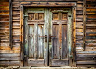 Vintage Rustic Wooden Doors of an Old Weathered House