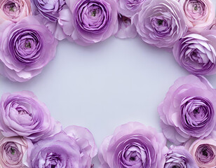 Postcard with a beautiful purple Ranunculus flower. Space for text.