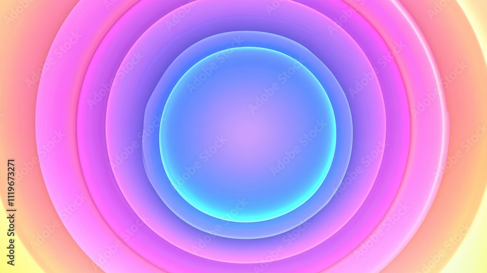 Poster colorful abstract design with concentric circles and soft gradient background