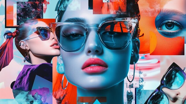 Collage of different images made by Generative AI technology pop trend fashion style