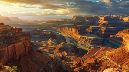 Fototapeta premium High-end photography of a dramatic canyon landscape with layered rock formations and a river below