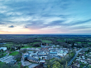 High Angle View of Harefield Town London, Uxbridge, England, United Kingdom During Sunset. Aerial Footage Was Captured with Drone's Camera from Medium High Altitude on April 3rd, 2024