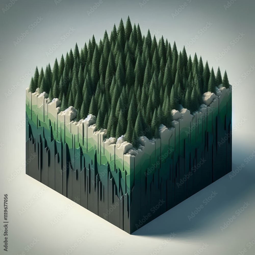 Poster forest edge a dark green solid block representing a dense forest