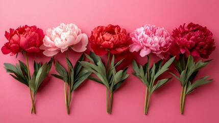 Obraz premium Spring Horizontal Floral Peony banner. Beautiful nature season background. Copy space for text, selective focus. Bloom summer aesthetic.