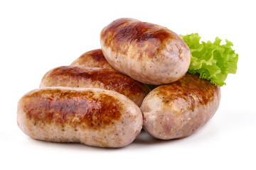 Grilled Munich Veal Sausages, isolated on white background.